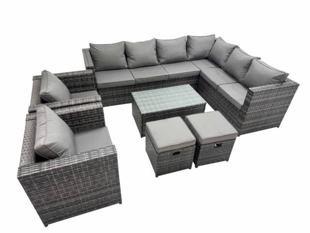 Fimous Rattan Garden Furniture Set with 2 Chairs 2 Small Stools in Dark Grey - image 1