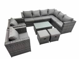Fimous Rattan Garden Furniture Set with 2 Chairs 2 Small Stools in Dark Grey - thumbnail 1