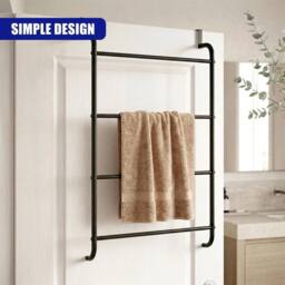 EONLION Over Door Towel Rail 4 Bars, Bathroom Hanging Rack in Black - thumbnail 4