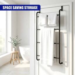 EONLION Over Door Towel Rail 4 Bars, Bathroom Hanging Rack in Black - thumbnail 5