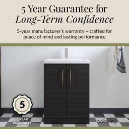 Balterley Bathroom Vanity Basin Unit, Brushed Bronze Handles, 600mm, Wood Black - thumbnail 6