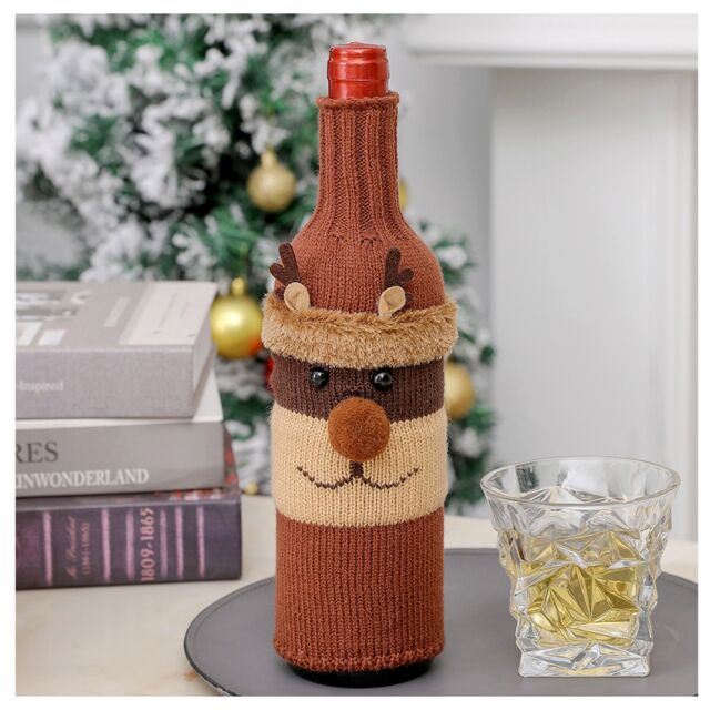 Leaper Knitted Deer Wine Bottle Cover for Christmas Decorations in Brown - image 1
