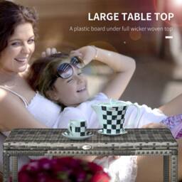 OUTSUNNY Outdoor Coffee Table w/ Plastic Board Under the Full Woven Table Top, Grey - thumbnail 6