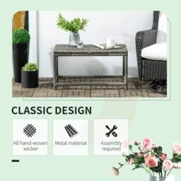 OUTSUNNY Outdoor Coffee Table w/ Plastic Board Under the Full Woven Table Top, Grey - thumbnail 4