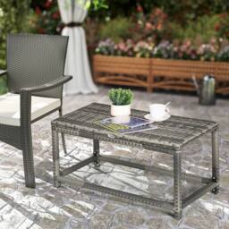 OUTSUNNY Outdoor Coffee Table w/ Plastic Board Under the Full Woven Table Top, Grey - thumbnail 1