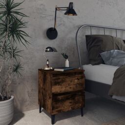 Berkfield Home Bed Cabinet with Metal Legs Smoked Oak 40x35x50 cm in Brown - Size: 40 x 35 x 50 cm - thumbnail 1