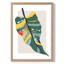 ARTZE Tropical Palm Green & Red Minamilist Framed Print SIZE: A2 with Oak Frame