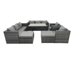 Fimous Rattan Dining Table Sofa Set with 2 Big Footstools Outdoor 10 Seat in Dark Grey - thumbnail 2