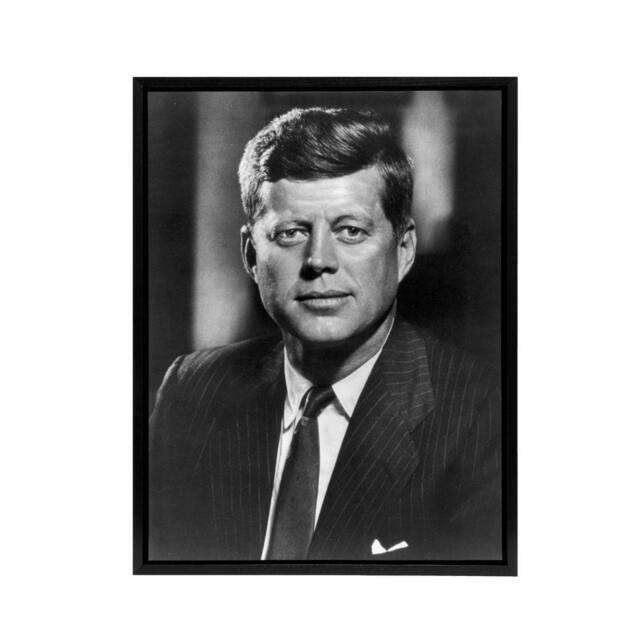 "Artery8 Jfk John Kennedy Usa President Framed Canvas Wall Art Print in Grey - Size: W12"" x H16""" - image 1