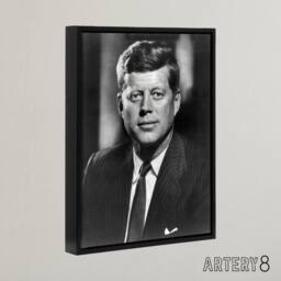 "Artery8 Jfk John Kennedy Usa President Framed Canvas Wall Art Print in Grey - Size: W12"" x H16""" - thumbnail 2