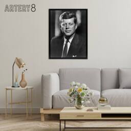 "Artery8 Jfk John Kennedy Usa President Framed Canvas Wall Art Print in Grey - Size: W12"" x H16""" - thumbnail 3