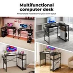 Havendro Levede L-shaped Gaming Desk - Corner Table with 2 Storage Shelves in Black - thumbnail 3