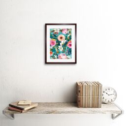 "Artery8 Wall Art Print Bright Floral Pattern Art Framed 9x7 inch in Brown - Size: W7"" x H9""" - thumbnail 2