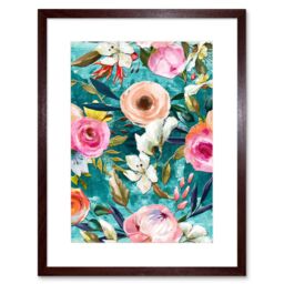 "Artery8 Wall Art Print Bright Floral Pattern Art Framed 9x7 inch in Brown - Size: W7"" x H9""" - thumbnail 1