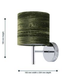 First Choice Lighting Brea - Chrome Wall Light with Green Crushed Velvet Shade in Silver - thumbnail 5