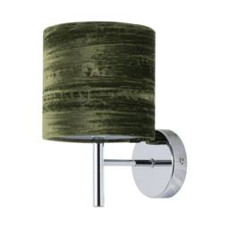 First Choice Lighting Brea - Chrome Wall Light with Green Crushed Velvet Shade in Silver