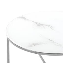 Wyld and Coco Round Marble Coffee Table 70 cm White Marble Effect Top Silver - thumbnail 4