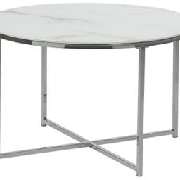 Wyld and Coco Round Marble Coffee Table 70 cm White Marble Effect Top Silver - thumbnail 2