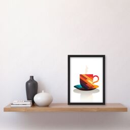 Artery8 Bold Modern Kitchen Art Coffee Cup Geometric 2D Graphic Design Minimalist Art Print Framed Poster Wall Decor in Black - Size: A4 - thumbnail 4