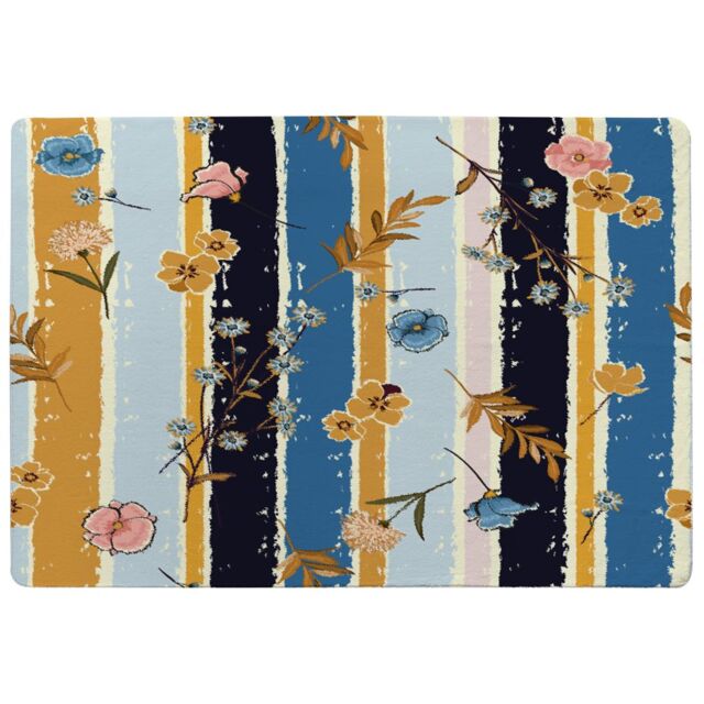 Benjamin Tate Design Beautiful Meadow Flowers On Candy Colorful Brush Stripe Designer Rug in Natural - Size: Large - image 1