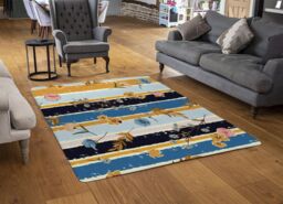 Benjamin Tate Design Beautiful Meadow Flowers On Candy Colorful Brush Stripe Designer Rug in Natural - Size: Large - thumbnail 2