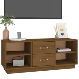 Berkfield Home TV Cabinet Honey Brown 100x34x40 cm Solid Wood Pine - Size: 100 x 34 x 40 cm - thumbnail 4