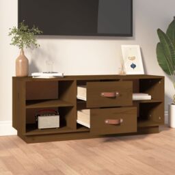 Berkfield Home TV Cabinet Honey Brown 100x34x40 cm Solid Wood Pine - Size: 100 x 34 x 40 cm - thumbnail 3