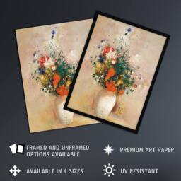 "Artery8 Vase of Flowers in Pink Background Redon Vintage Wall Art Print Poster - Size: W24"" x H32""" - thumbnail 2