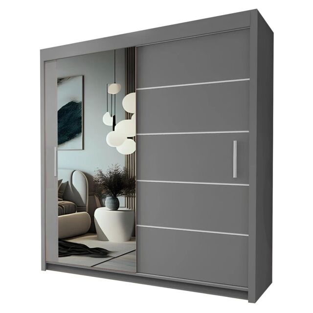 Interior Emporium Ltd IE Lyon Sliding Door Bedroom Wardrobe with LED Light - Wardrobe for You - Wardrobes with LED Light ( Grey, 250 cm ) in Grey - image 1