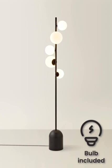 ValueLights Marlow Opaque Glass Globe 5 Way Floor Lamp with LED Bulbs in Black - image 1