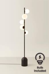 ValueLights Marlow Opaque Glass Globe 5 Way Floor Lamp with LED Bulbs in Black