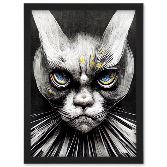 Artery8 The Sultan Of Cat Land Fantasy Gothic Cat Portrait Artwork Framed Wall Art Print A4 in Black - image 1
