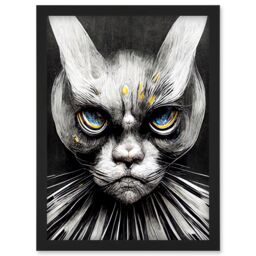 Artery8 The Sultan Of Cat Land Fantasy Gothic Cat Portrait Artwork Framed Wall Art Print A4 in Black - thumbnail 1