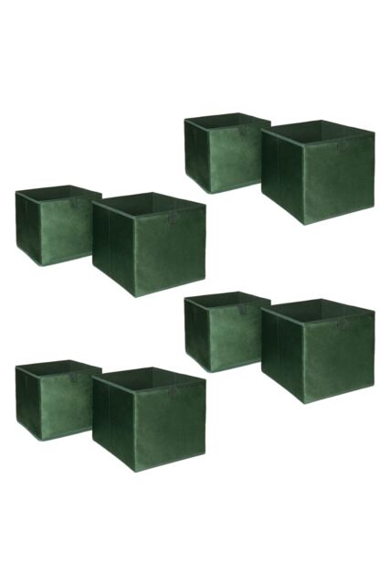 OHS Pack of 8 Matte Velvet Storage Boxes in Dark Green - image 1