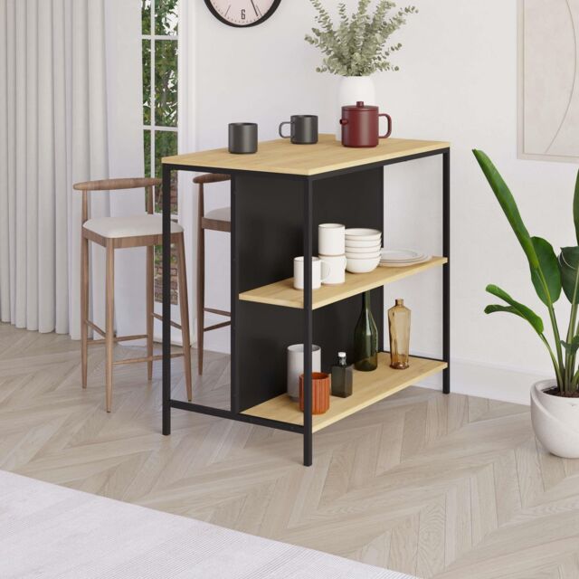 Decortie Detroit' Modern Bar Table with Metal Legs Open Shelf 100cm in Black - Size: 1 Pack - image 1