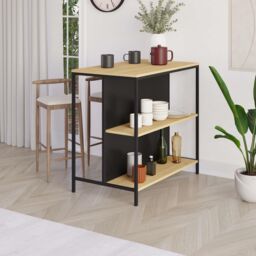 Decortie Detroit' Modern Bar Table with Metal Legs Open Shelf 100cm in Black - Size: 1 Pack - thumbnail 4