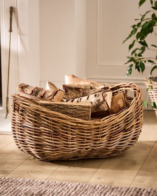 Dibor Traditional Style Hobas Two Tone Boat Fireplace Log Storage Basket - Large in Natural - image 1