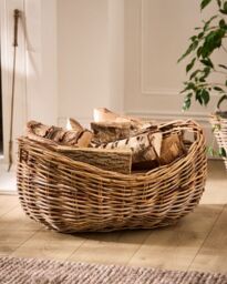 Dibor Traditional Style Hobas Two Tone Boat Fireplace Log Storage Basket - Large in Natural - thumbnail 1