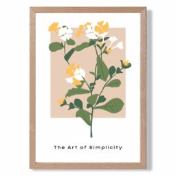 ARTZE Wildflower in Green & Beige Flower Market Minimalist Framed Print SIZE: A2 with Oak Frame - Size: A3
