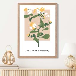 ARTZE Wildflower in Green & Beige Flower Market Minimalist Framed Print SIZE: A2 with Oak Frame - Size: A3 - thumbnail 2