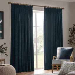 Yard Heavy Chenille Blackout Pencil Pleat Curtain Pair in Navy - Size: 229 cm width x 183 cm drop - thumbnail 2
