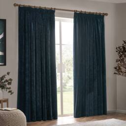 Yard Heavy Chenille Blackout Pencil Pleat Curtain Pair in Navy - Size: 229 cm width x 183 cm drop - thumbnail 5