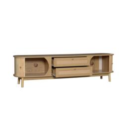 Rolipo Natural Wood TV Cabinet with Rattan Sides & Sliding Doors 170cm - thumbnail 9