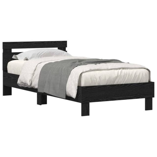 Berkfield Home Modern Bed Frame with LED Lights Black Oak 90x190 cm Engineered Wood - image 1