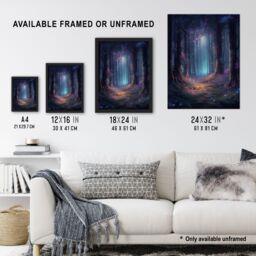 Artery8 Wall Art Print Enchanted Forest w/ Bioluminescent Flowers Oil Painting Pink Blue Green Serene Fantasy Landscape Colourful Magical Nature - thumbnail 3