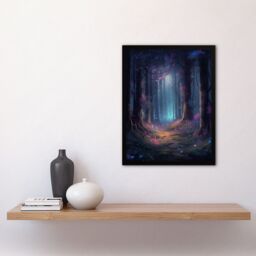 Artery8 Wall Art Print Enchanted Forest w/ Bioluminescent Flowers Oil Painting Pink Blue Green Serene Fantasy Landscape Colourful Magical Nature - thumbnail 4