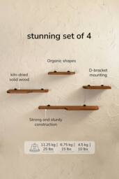 MH London Set of 4 Wall Mounted Shelves, Floating Display Shelf & Storage Shelves in Solid Mango Wood - Dale in Walnut - thumbnail 3