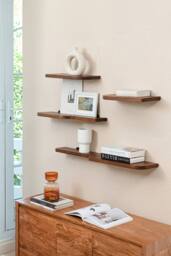 MH London Set of 4 Wall Mounted Shelves, Floating Display Shelf & Storage Shelves in Solid Mango Wood - Dale in Walnut