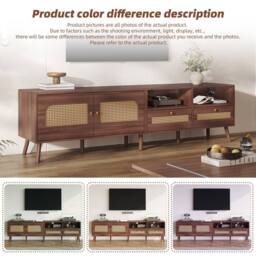 Matteo Dark Wood Rattan TV Stand with Storage - Fits Up To 90 Inch TVs in Brown - thumbnail 8