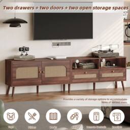 Matteo Dark Wood Rattan TV Stand with Storage - Fits Up To 90 Inch TVs in Brown - thumbnail 7